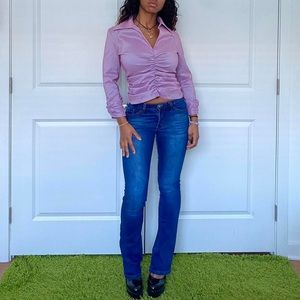 Vintage Lilac Ruched V Neck TADASHI Blouse